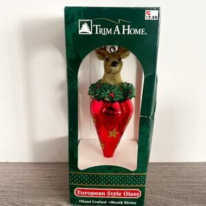 Santa’s Best, European Style Glass Deer Ornament, Mouth Blown, Hand Crafted